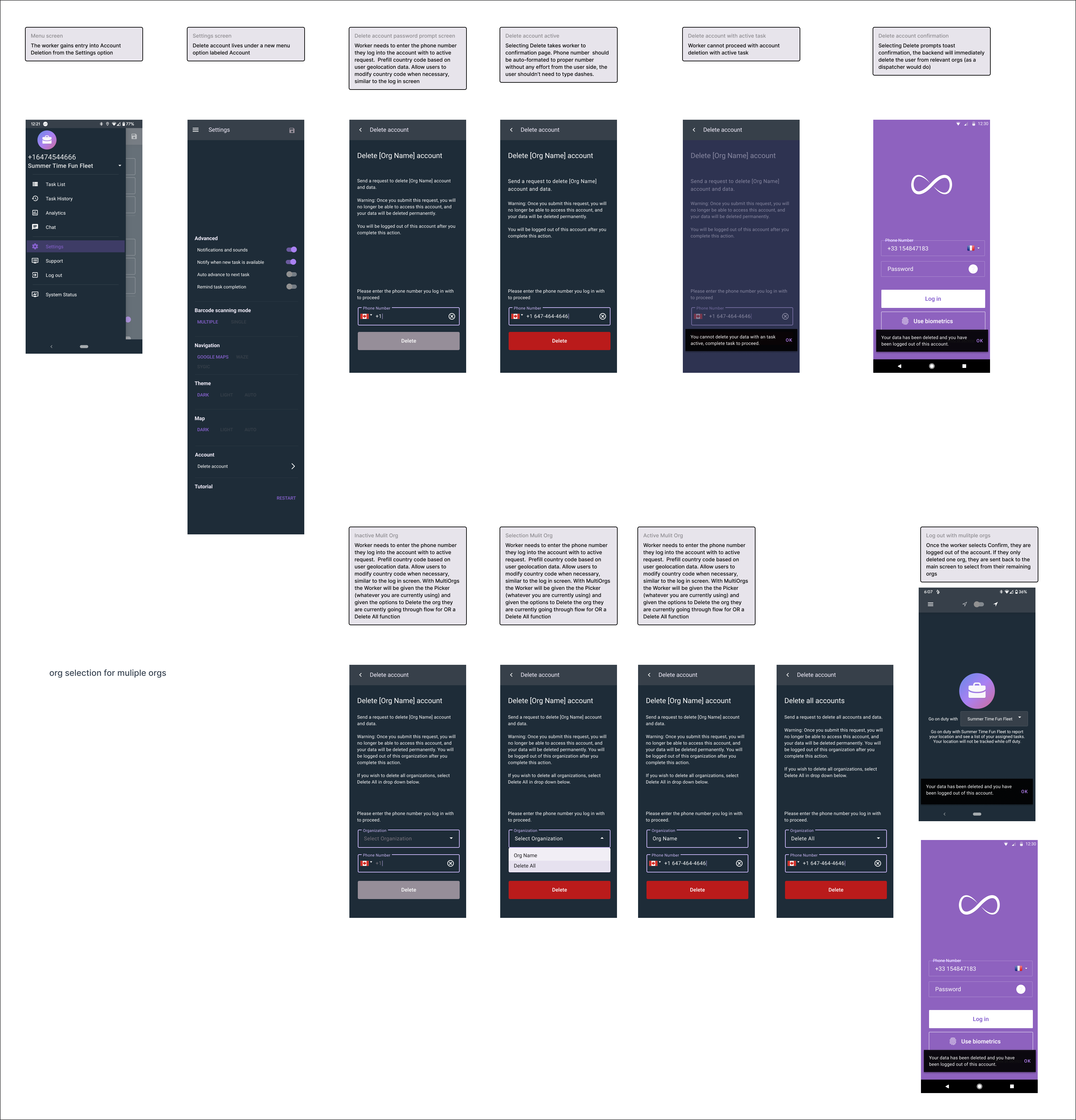 Android screens for account deletion