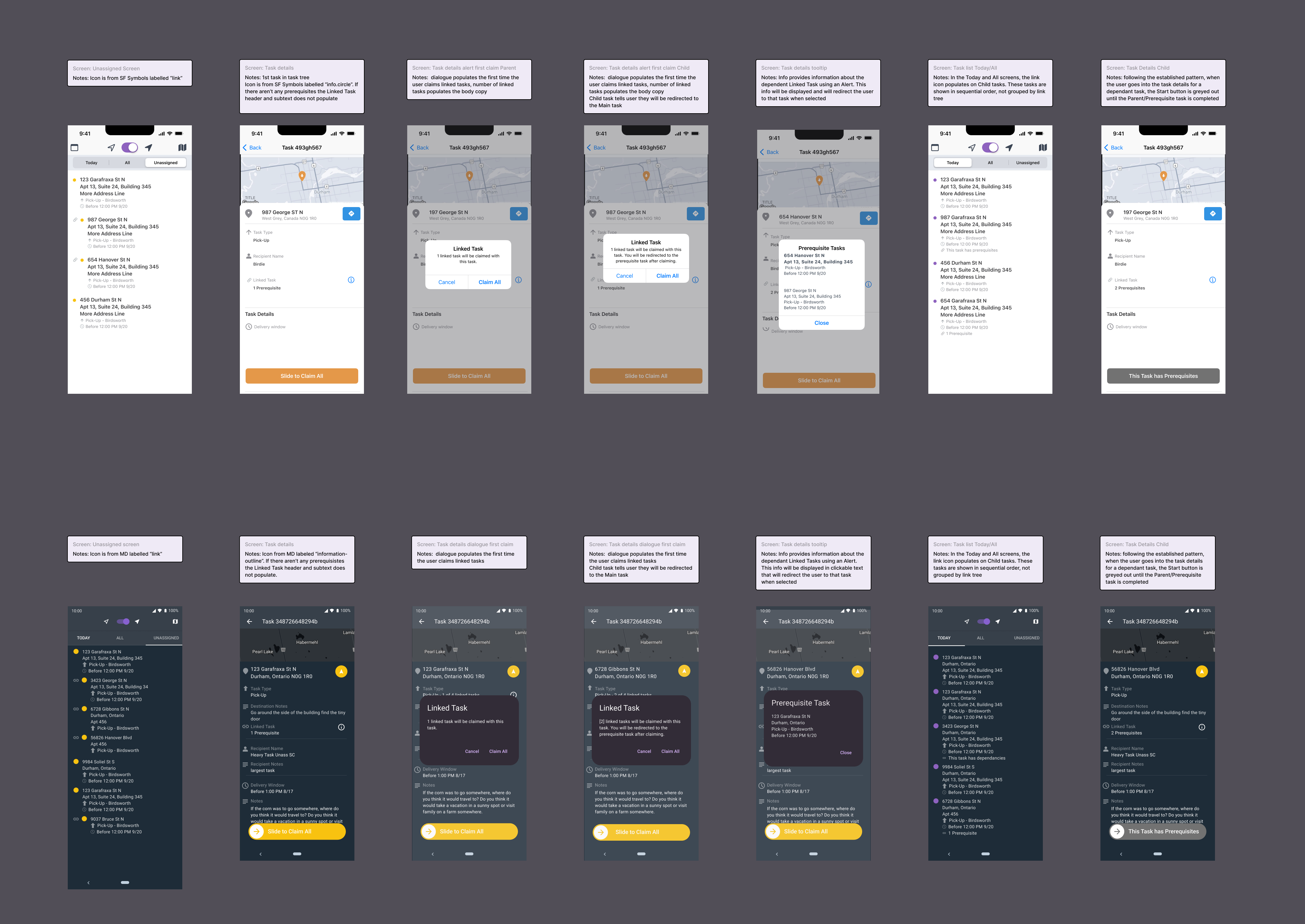 Linked tasks all screens